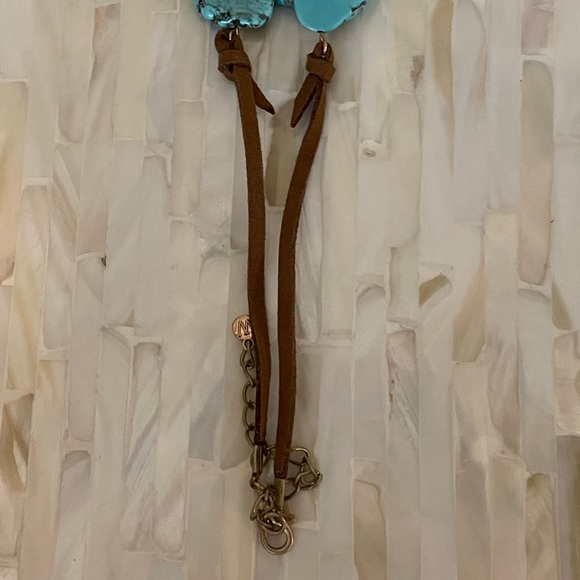 Boho Blue Turquoise Color Slab Chunky Stone Beaded Vegan Leather Long Necklace - Picture 9 of 10